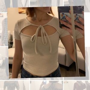 Fashion Nova Cropped Shirt in Oatmeal